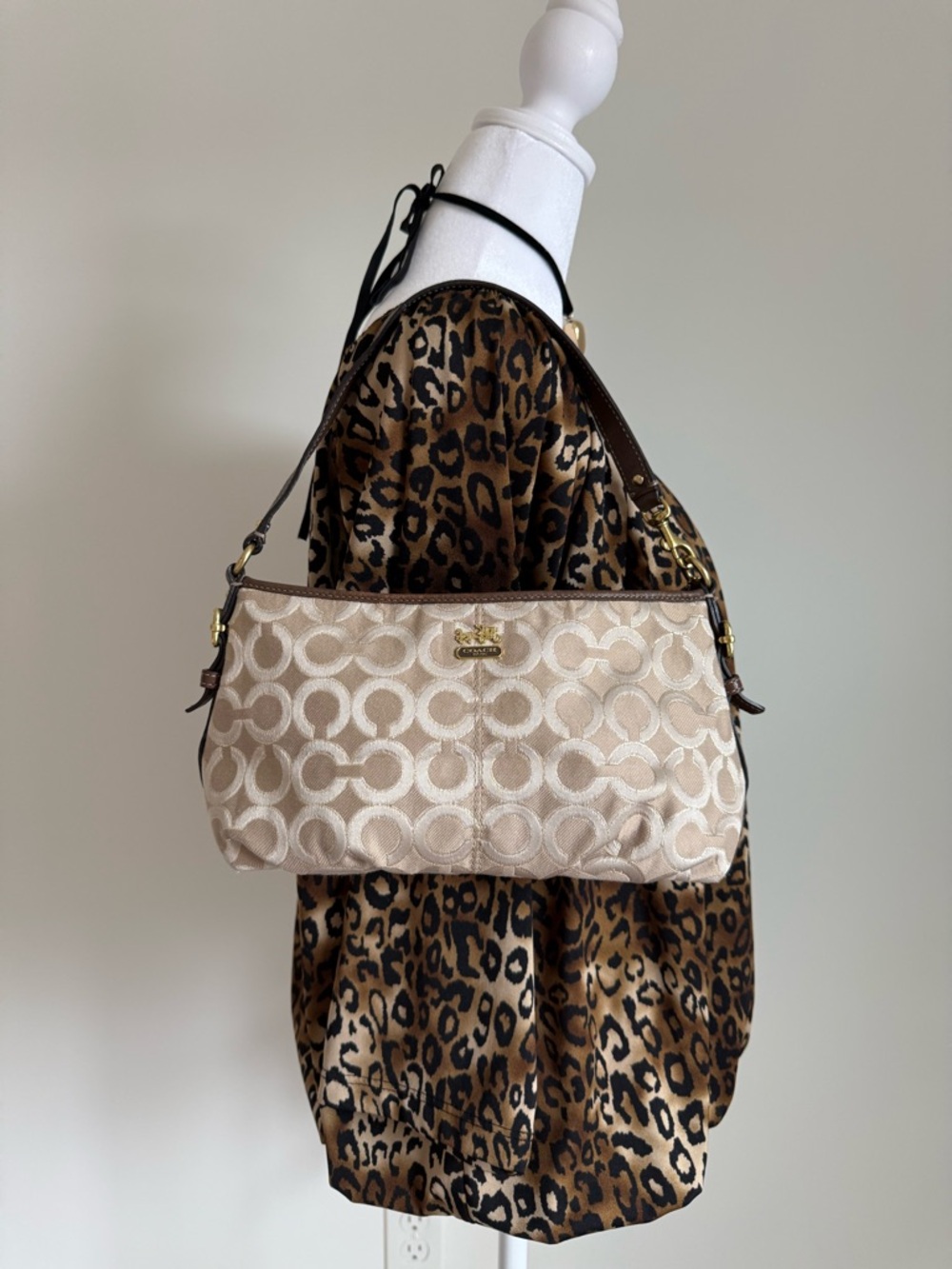 Coach Neutral Signature Jacquard Shoulder Bag with Dark Trim